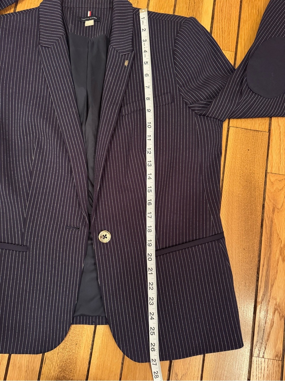 Tommy Hilfiger Navy Pinstripe Blazer with Elbow Patches - Picture 12 of 12
